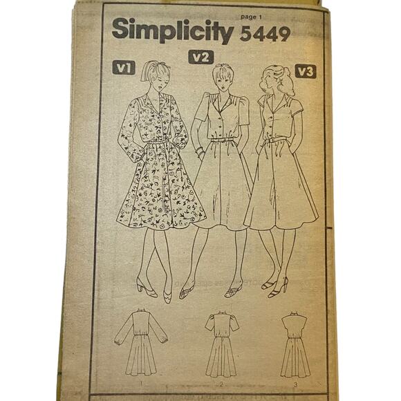 Vtg Simplicity 5449 Dress Pattern 18 Miss Uncut Knee Length Pullover Flared - Picture 2 of 5
